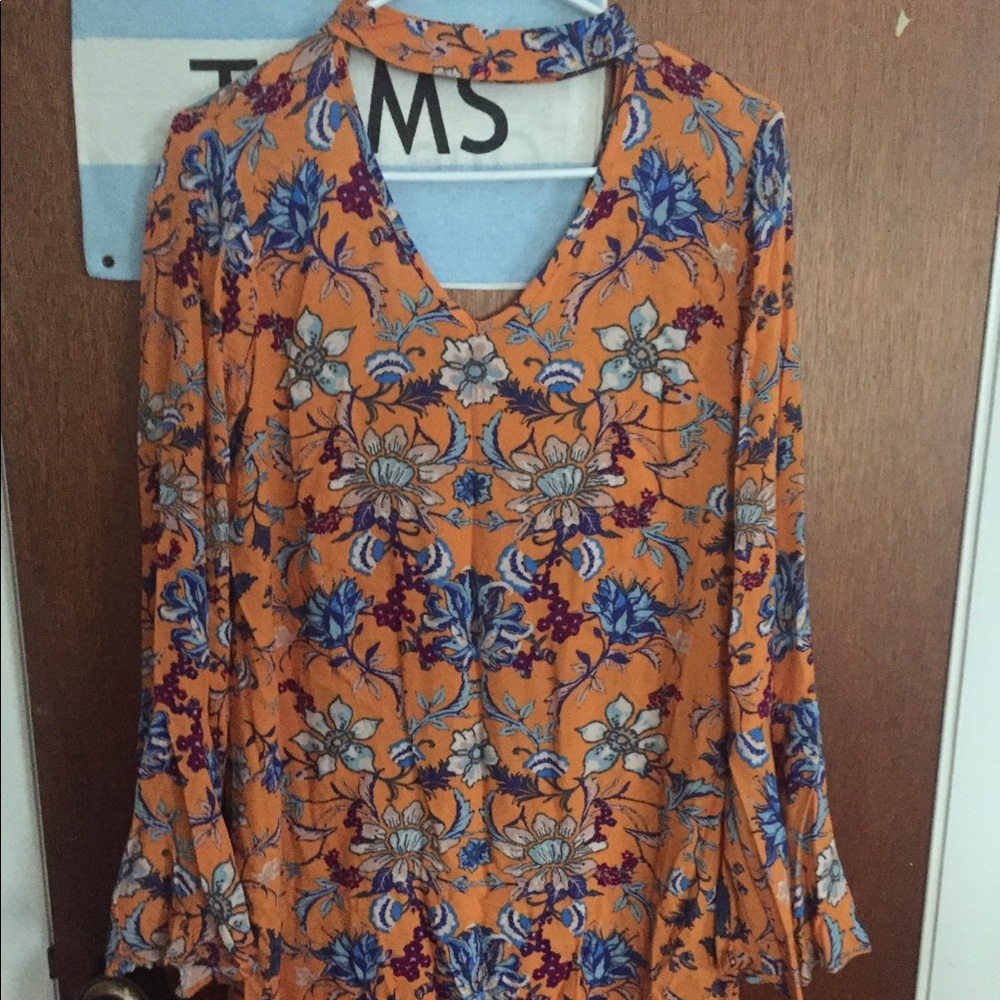 Orange floral bohemian dress